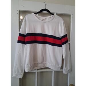 SR Pull Over Sweater White With Blue And Red Stripes Extra Large O1